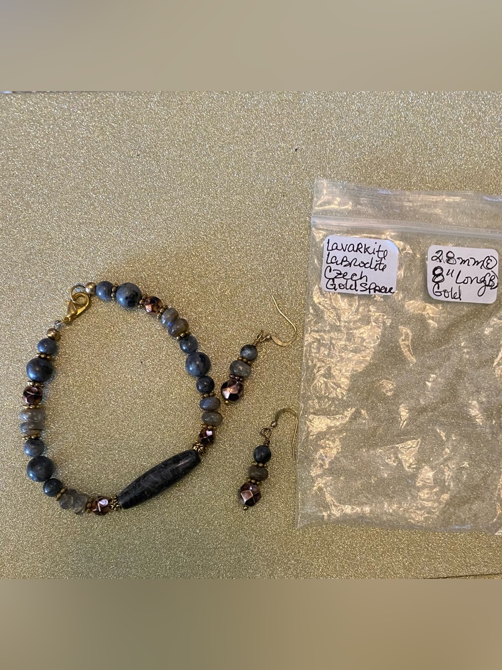 Lavarkite Labrodite Czech Bracelet with Matching Earrings